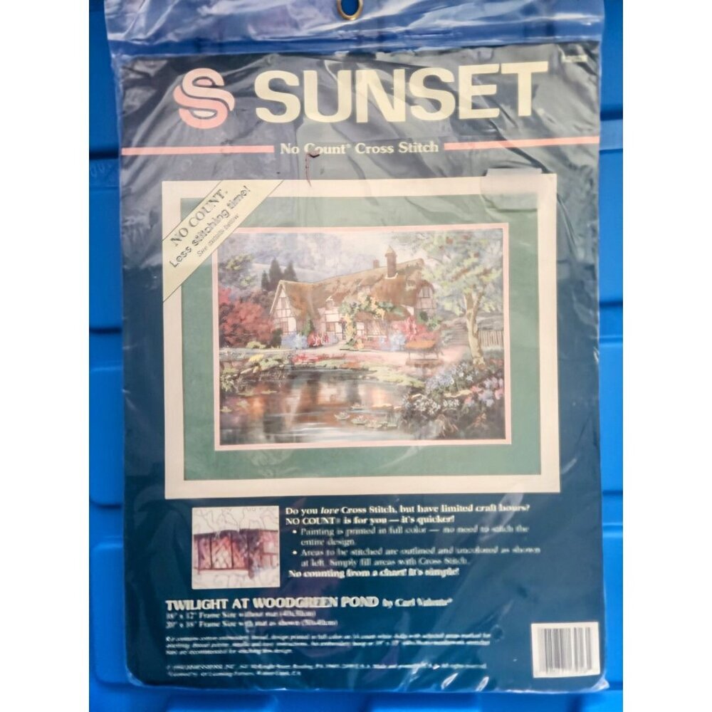 1994 Sunset Twilight at Woodgreen Pond No-Count Complete Cross Stitch Kit NOS